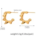 Golden irregular wave C-shaped stainless steel earrings with precise size dimensions - Irregular Wavy C-shape Gold Earrings