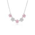 Elegante collana in argento S925 con cinque ciondoli a fiore di ciliegio in zircone rosa - Argento 925 / Color Platino (FDXZ-171)