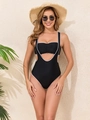 Schicker schwarzer Cut-out-Badeanzug mit weißem Wellensaum und elastischem Material - S / Schwarz
