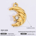Gold stainless steel moon and star pendant with zircon, model PJ91209, size 16.68mm - PJ91209 Star Moon