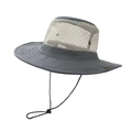 Detail of grey sun hat with breathable white mesh and adjustable windproof chin strap - One Size(58cm) / Light Gray