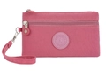 Pink nylon multi-function phone pouch with wrist strap and dual zipper pockets - Rose Red
