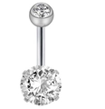 Silver stainless steel belly button ring featuring a large round clear zircon gemstone - Silver Round Zirconia