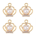 Close-up of four golden crown pendants with white pearls and clear cubic zirconia stones - Crown Pearl Charm (px1086-22)