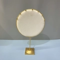Golden round jewelry display stand with white velvet pads for earrings and necklaces - Round Screen Rack / Off White