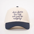 Classic cream and navy blue two-tone baseball cap with Save Santa the trip embroidery - One Size / Cream/Navy Blue