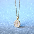 Golden titanium steel necklace with hexagon white shell pendant featuring the letter I - Letter I