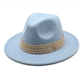 Detailed view of light blue wool fedora with M logo and braided trim detail - Sky Blue