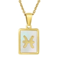 18K gold plated Pisces zodiac necklace featuring a rectangular mother of pearl pendant - Pisces (With Chain)