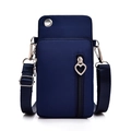 Mini sac de téléphone bleu foncé en nylon avec fermeture éclair cœur et port pour écouteurs - Grande taille avec trou pour écouteurs / Bleu marine