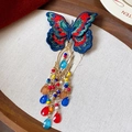 Barrette du Nouvel An avec papillon brodé et glands de perles colorés élégants - 43# Pince à Bec-Or/Multicolore