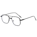 Lunettes polygonales minimalistes en métal noir avec double pont et monture fine - Monture Noire Anti-Lumière Bleue