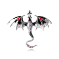 Vintage silver dragon brooch with red gemstones and sparkling crystal accents - Black