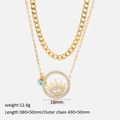 Detail view of gold evil eye pendant necklace with 12.6g weight and size parameters - Double Layer Eye Necklace / Gold