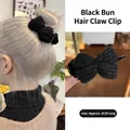 Black knitted bow hair claw clip for bun styles 8cm length elegant hair accessory - Black