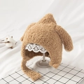 Brown plush baby winter hat with long rabbit ears and wooden buttons for kids - Plush Penguin [Khaki]