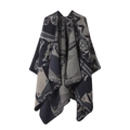 Deep blue and grey shawl with abstract deer pattern in a soft double-sided fabric - One Size / Abstract Pattern - Navy Grey