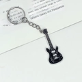 Black electric guitar keychain made of metal with silver details and metal ring - New Mini Guitar (Black)
