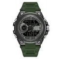 Army green waterproof digital sports watch with dual display and resin strap for men - 6092 Black Green Men's