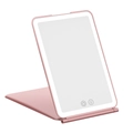 Portable pink LED folding makeup mirror with adjustable light and tabletop stand - Rose Gold