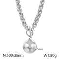 Silver stainless steel toggle necklace with a 25mm large hollow mirror ball pendant - 25mm Ball Diameter Necklace / Steel Color Necklace (KN235529-Z)