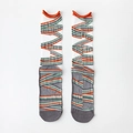 Japanese style sheer glass silk socks with orange rolled edges and geometric patterns - One Size / Grey Striped