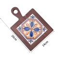 Sottopentola quadrato in legno e ceramica con motivo floreale e manico 20x14cm - Legno di Paulownia Stile 4