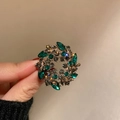 Broche couronne en cristal plaqué or avec gemmes vert émeraude et gris fumé chic - Couronne de Feuilles Vert Gris (37#)