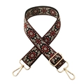 Detail of adjustable 3.8cm colorful jacquard purse strap with gold metal buckles - No.7 Black with Wine Red / Gunmetal Buckle