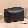 Portable black PU leather cosmetic bag with large capacity and waterproof travel design - Octagonal Pouch / Black