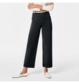 Pantaloni denim a vita alta a gamba larga grigio scuro con cintura bianca sottile e bottoni - S / Nero
