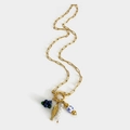 18K gold paperclip chain necklace with blueberry cluster, fish relief and pearls - Golden Blueberry