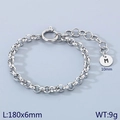 Silver stainless steel chain bracelet featuring a circular letter M initial pendant charm - Silver - Letter M (KB186402-Z)