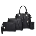 Set di borse nere in ecopelle intrecciata con borsa a mano e tracolla in quattro pezzi - Nero