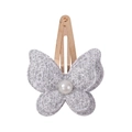 Handmade butterfly hair clip featuring silver glitter fabric and a white center pearl - Silver