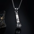Detailed view of hip hop microphone pendant with intricate mesh texture and silver finish - Steel Color No Stone With Chain