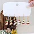 Three-pair Christmas earring set with snowman and tree charms on gold hooks - Style 19 (3 Pairs Set)