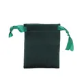 Detailed view of dark green velvet jewelry drawstring bag with smooth satin cords - 8*10cm / Dark Green