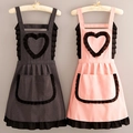Chic polka dot canvas aprons with heart heart detail and ruffles in grey and pink - Canvas Princess Style - Black + Pink Dots Set