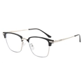 Vintage browline glasses in black and silver metal finish with clear lenses - Shiny Black Silver Frame