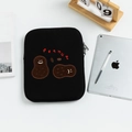 Black 11-inch padded laptop sleeve featuring a cute brown peanut embroidery and zipper - 11" / Peanut