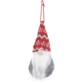 Christmas gnome ornament with red knitted hat and white beard hanging on a red string - Knitted Hat Gnome Pendant D