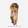 Regenbogen-Karo-Winterschal mit dicken Fransen in Senfgelb- und Olivgrüntönen - 39cmx230cm / Khaki