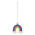 Handmade bohemian rainbow car pendant with colorful cotton cords and wooden beads - Blue