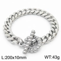 Bracciale teschio in acciaio argento con chiusura a ginocchiera OT e catena cubana - Bracciale con Chiusura a Teschio (KB165904-ZZ) / 200mmx10mm