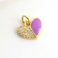 Élégant pendentif cœur en or avec émail violet et pierres de zircon blanc étincelantes - Violet foncé