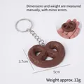 Realistic brown pretzel cookie keychain with silver metal ring and size measurements - Light Coffee Heart Cookie - Keychain