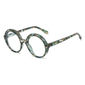 Retro round glasses with camouflage patterned frames and clear lenses in a side view - Floral Frame