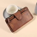 Elegant brown trifold leather wallet for women with secure snap closure and multiple card slots - Brown (C158-1)