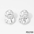 Polished silver stainless steel earrings featuring an organic fluid drop design PD2709 - Silver Irregular Hammered Earrings (PD2709)